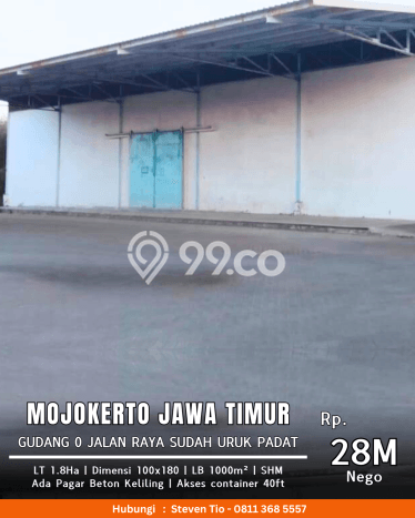 Dijual Gudang Strategis di Mojokerto, Luas 1000m2m², Mainroad, Kawasan Komersial Dijual Gudang Strategis di Mojokerto, Luas 1000m2m², Mainroad, Kawasan Komersial