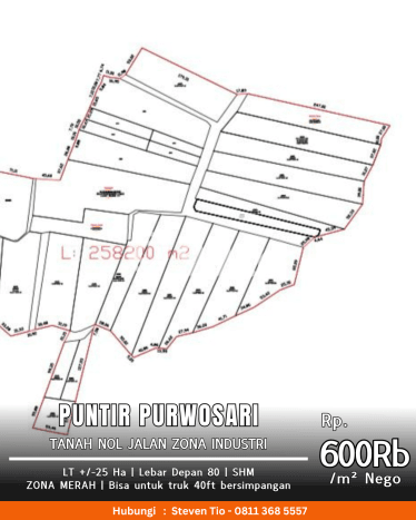 Tanah Kawasan Purwosari, Luas 250000m2m², Area Komersial Tanah Kawasan Purwosari, Luas 250000m2m², Area Komersial