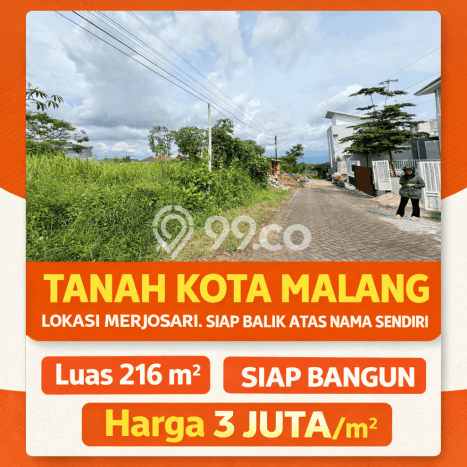 Kavling Tanah untuk Dijual di Malang Kota, Malang, Luas 216m2 Kavling Tanah untuk Dijual di Malang Kota, Malang, Luas 216m2
