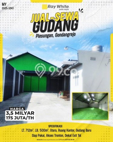 Gudang disewakan lokasi strategis Gondangrejo Karanganyar 500m2 Gudang disewakan lokasi strategis Gondangrejo Karanganyar 500m2