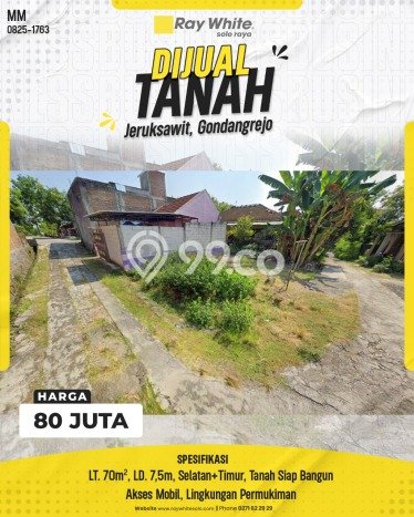 Tanah Lokasi Strategis Kawasan Gondangrejo, Luas 70m², Dekat ke Fasilitas Tanah Lokasi Strategis Kawasan Gondangrejo, Luas 70m², Dekat ke Fasilitas