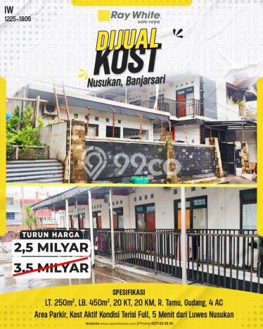 Untuk Dijual Kost di Banjarsari, Solo, 20 KT, 20 KM, Luas 450m2 Untuk Dijual Kost di Banjarsari, Solo, 20 KT, 20 KM, Luas 450m2