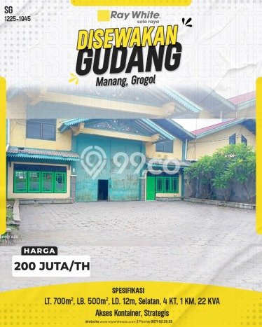 Unit Gudang disewakan di Grogol Sukoharjo dengan LT 700m2 / LB 500m2 Unit Gudang disewakan di Grogol Sukoharjo dengan LT 700m2 / LB 500m2