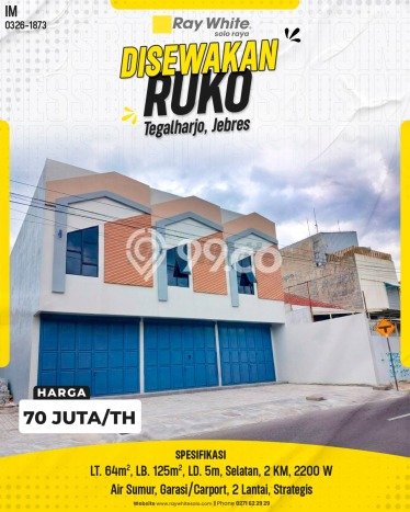 Ruko untuk disewa di Jebres punya LT 64m2 & LB 125m2 harga sewa kompetitif Ruko untuk disewa di Jebres punya LT 64m2 & LB 125m2 harga sewa kompetitif