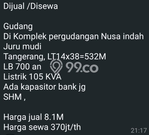 Dijual Gudang Strategis di Tangerang, Luas 700m2m², Jalan Utama, Kawasan Komersial Dijual Gudang Strategis di Tangerang, Luas 700m2m², Jalan Utama, Kawasan Komersial