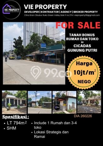 Dijual Tanah di Gunung Putri Bogor Luas 794m2 SHM Dijual Tanah di Gunung Putri Bogor Luas 794m2 SHM