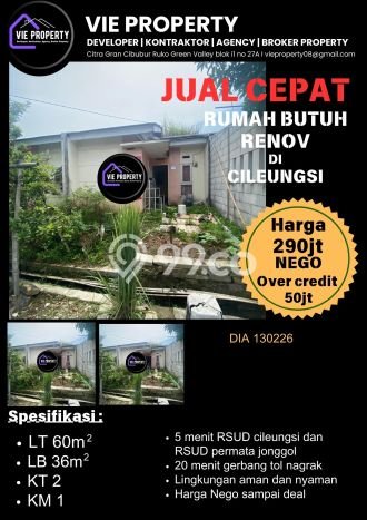 Jual Rumah Harga Miring Cileungsi Punya 2 KT & LT 60m2 Jual Rumah Harga Miring Cileungsi Punya 2 KT & LT 60m2
