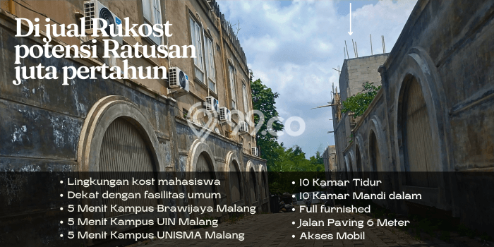 Kos-kosan Dijual di Lowokwaru, Malang dengan 10 Kamar Tidur, 10 Kamar Mandi Kos-kosan Dijual di Lowokwaru, Malang dengan 10 Kamar Tidur, 10 Kamar Mandi