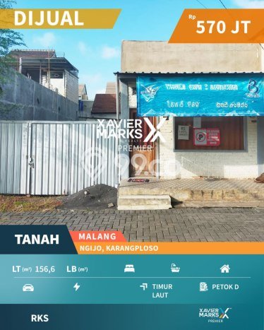 Lahan untuk Dijual Lokasi Karangploso, Malang Luas 156m2 - Lahan untuk Dijual Lokasi Karangploso, Malang Luas 156m2 -