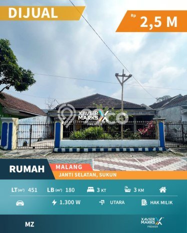 Rumah Lokasi Strategis area Sukun, Malang, LT 451m2m² Bangunan 180m2m² Rumah Lokasi Strategis area Sukun, Malang, LT 451m2m² Bangunan 180m2m²