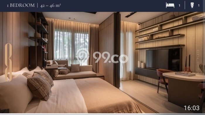 Siap Huni Apartemen di Jakarta Selatan 1 Kamar & 1 Kamar Mandi, Luas 46m2 Siap Huni Apartemen di Jakarta Selatan 1 Kamar & 1 Kamar Mandi, Luas 46m2