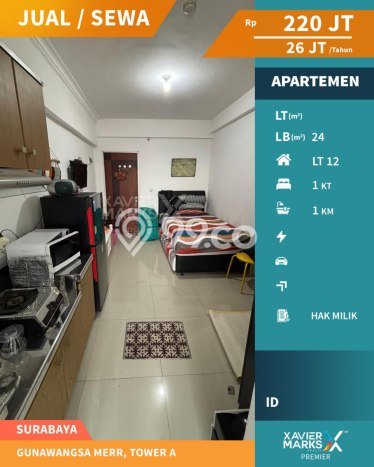 Apartemen Disewakan 1 Kamar Murah Siap Huni di Surabaya, Luas 24m2 Apartemen Disewakan 1 Kamar Murah Siap Huni di Surabaya, Luas 24m2