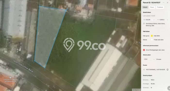 Kavling Tanah untuk Dijual di Kerobokan Kelod, Badung, Luas 1500m2 Kavling Tanah untuk Dijual di Kerobokan Kelod, Badung, Luas 1500m2