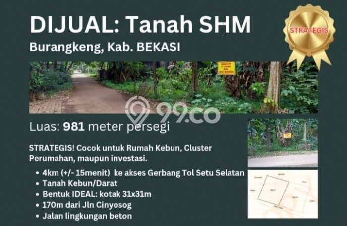 Untuk Dijual Tanah di Setu Bekasi Luas 981m2 SHM Untuk Dijual Tanah di Setu Bekasi Luas 981m2 SHM
