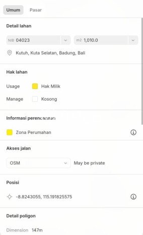 Untuk Dijual Tanah di Badung, Luas 500m2 SHM Untuk Dijual Tanah di Badung, Luas 500m2 SHM