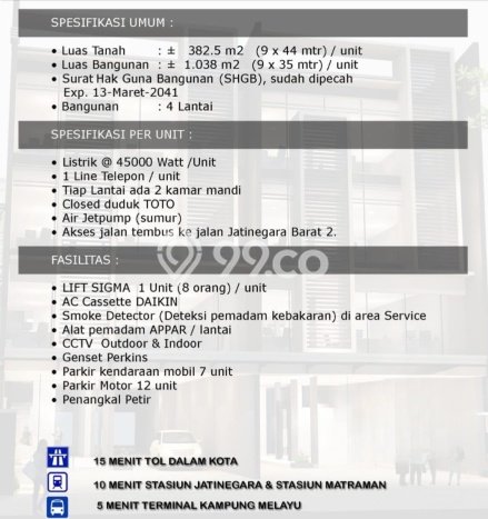 Untuk Dijual Ruko di Jatinegara Jakarta Timur LT 382m2 / LB 1038m2 Untuk Dijual Ruko di Jatinegara Jakarta Timur LT 382m2 / LB 1038m2