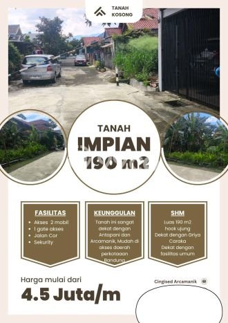 AREA PROSPEKTIF! Tanah Kawasan Arcamanik, Luas 190m2m², Akses Fasilitas Umum, Kawasan Potensial AREA PROSPEKTIF! Tanah Kawasan Arcamanik, Luas 190m2m², Akses Fasilitas Umum, Kawasan Potensial