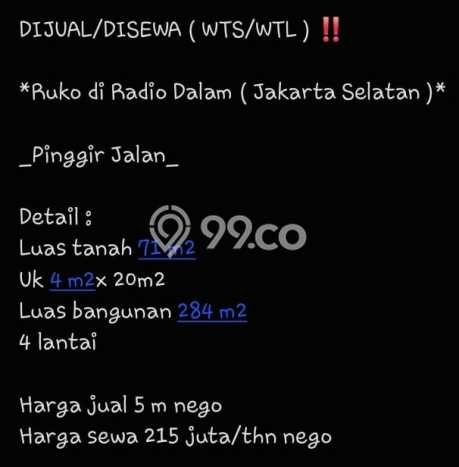 Ruko Dijual di Prime Area Jakarta Selatan Luas 284m2 Ruko Dijual di Prime Area Jakarta Selatan Luas 284m2