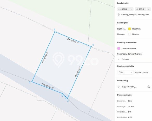 Dijual Tanah Lokasi Cemagi, Badung Seluas 213m2 Dijual Tanah Lokasi Cemagi, Badung Seluas 213m2
