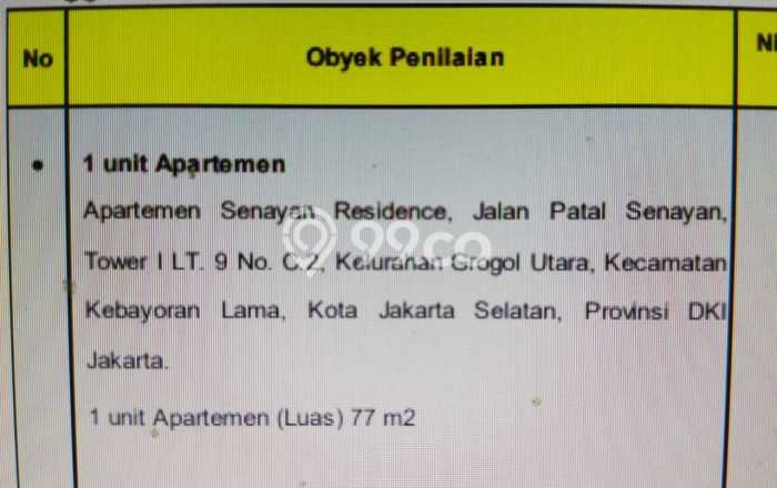Apartemen Kawasan Senayan, Jakarta Selatan, 2 KT, Luas 77m2m² Apartemen Kawasan Senayan, Jakarta Selatan, 2 KT, Luas 77m2m²