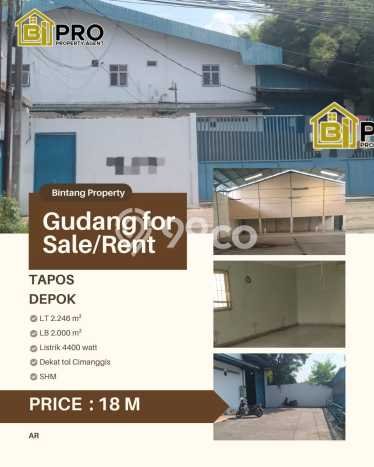 FOR SALE! Gudang di Cimanggis Depok, LT 2246m2, LB 2000m2 FOR SALE! Gudang di Cimanggis Depok, LT 2246m2, LB 2000m2