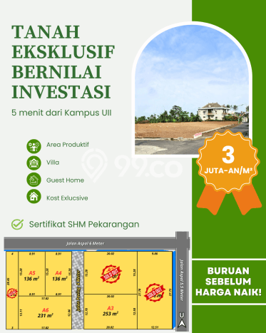Tanah Kavling Dijual di Yogyakarta dengan Spesifikasi 136m2 Tanah Kavling Dijual di Yogyakarta dengan Spesifikasi 136m2