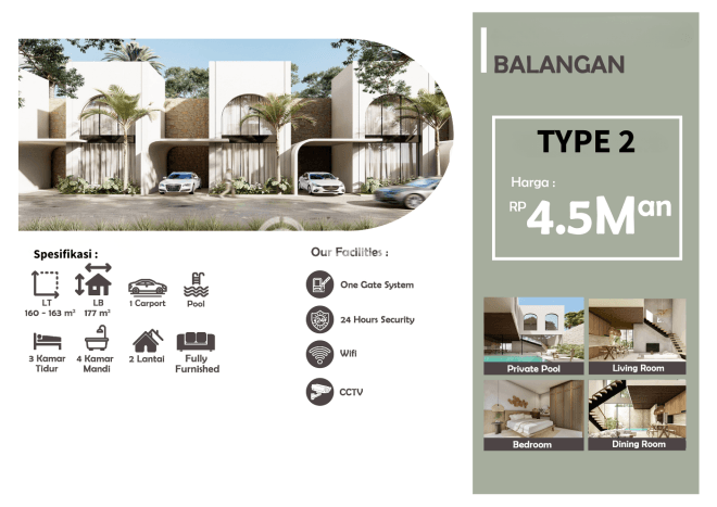 For Sale! Luxury House LT 161m2 Desain Elegan di Balangan For Sale! Luxury House LT 161m2 Desain Elegan di Balangan