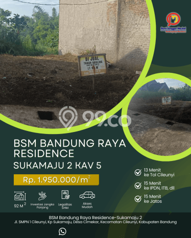 Tanah di Cileunyi, Bandung Luas 92m2 Dijual Segera Tanah di Cileunyi, Bandung Luas 92m2 Dijual Segera
