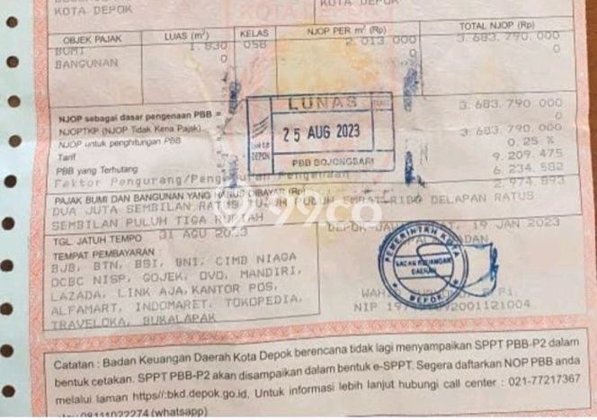 Kavling Tanah untuk Dijual di Depok I, Depok, Luas 1830m2 Kavling Tanah untuk Dijual di Depok I, Depok, Luas 1830m2