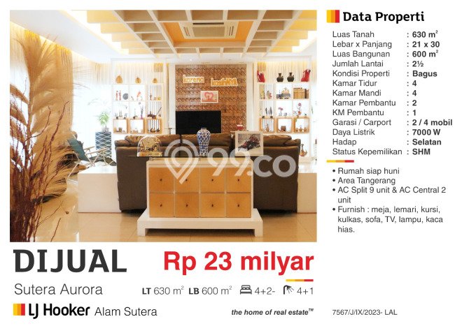 For Sale! Luxury House LT 630m2 Desain Modern di Alam Sutera For Sale! Luxury House LT 630m2 Desain Modern di Alam Sutera