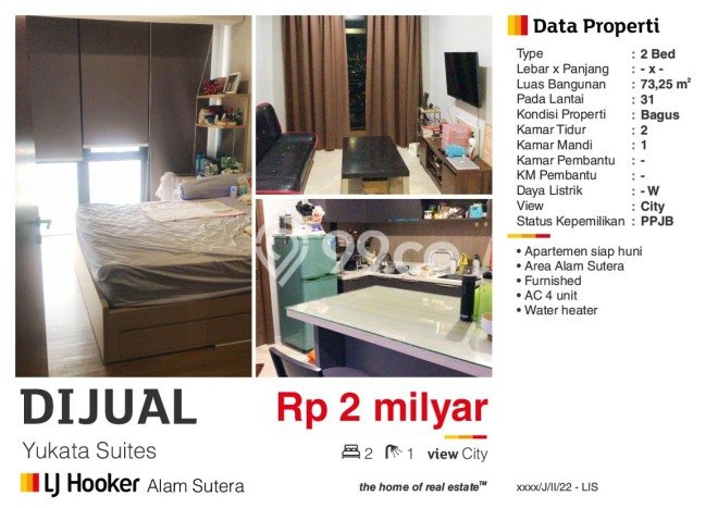 Apartemen Cozy Dijual di Tangerang Spesifikasi 2 KT, 1 KM Apartemen Cozy Dijual di Tangerang Spesifikasi 2 KT, 1 KM