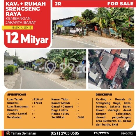 Untuk Dijual Tanah 916m2 di Srengseng, Jakarta Barat Untuk Dijual Tanah 916m2 di Srengseng, Jakarta Barat