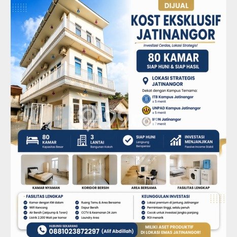 Kost Dijual Lokasi Jatinangor, Sumedang, 80 KT, 80 KM, 1160m2 Kost Dijual Lokasi Jatinangor, Sumedang, 80 KT, 80 KM, 1160m2