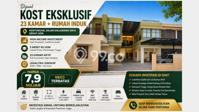 Dijual Rumah Kost di Caturtunggal, Yogyakarta, 25 KT, 25 KM, Bangunan 700m2 Dijual Rumah Kost di Caturtunggal, Yogyakarta, 25 KT, 25 KM, Bangunan 700m2