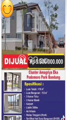 Dijual Rumah Luas Megah Dengan View Eksklusif di Podomoro Park Bandung, Bandung Dijual Rumah Luas Megah Dengan View Eksklusif di Podomoro Park Bandung, Bandung