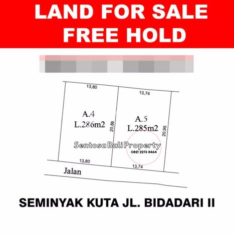 Tanah Kavling Dijual di Seminyak, Badung dengan Luas Tanah 285m2 Tanah Kavling Dijual di Seminyak, Badung dengan Luas Tanah 285m2
