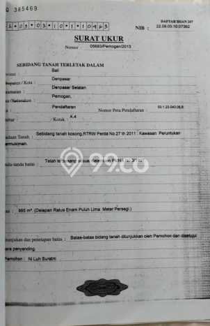 Dijual Tanah di Denpasar, Luas 865m2 SHM Dijual Tanah di Denpasar, Luas 865m2 SHM