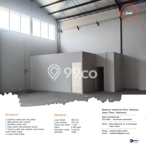 Gudang Bagus LT 540m2 LB 510m2 Dijual di Buduran Sidoarjo Gudang Bagus LT 540m2 LB 510m2 Dijual di Buduran Sidoarjo