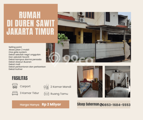 Dijual Rumah 3 Kamar Lokasi Ideal Bagus dan Strategis di Duren Sawit Dijual Rumah 3 Kamar Lokasi Ideal Bagus dan Strategis di Duren Sawit