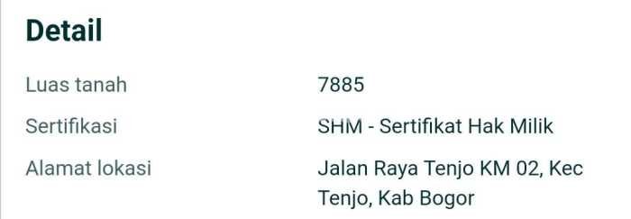Tanah untuk Dijual di Tenjo Bogor Luas 7885m2 Tanah untuk Dijual di Tenjo Bogor Luas 7885m2