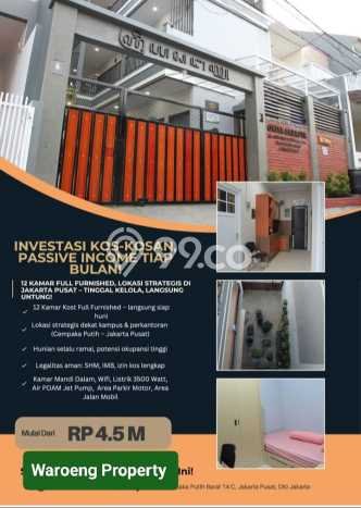 Untuk Dijual Kost di Cempaka Putih, Jakarta Pusat, 12 KT, 12 KM, Luas 300m2 Untuk Dijual Kost di Cempaka Putih, Jakarta Pusat, 12 KT, 12 KM, Luas 300m2