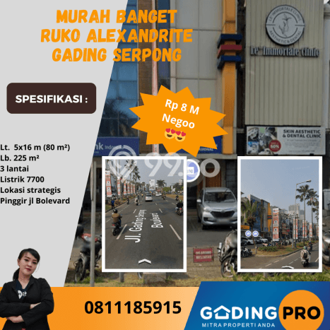 Dijual! Ruko di Gading Serpong Tangerang LT 80m2 / LB 225m2 Kawasan Strategis Dijual! Ruko di Gading Serpong Tangerang LT 80m2 / LB 225m2 Kawasan Strategis
