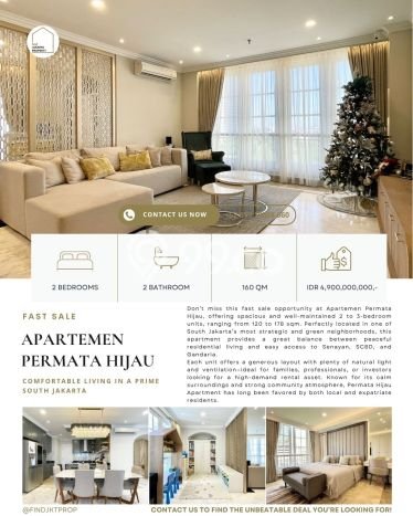 UNIT TERBAIK! Apartemen di Permata Hijau, Jakarta Selatan, 2 KT, Luas 160m², Harga Terbaik UNIT TERBAIK! Apartemen di Permata Hijau, Jakarta Selatan, 2 KT, Luas 160m², Harga Terbaik