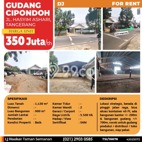 AREA BERKEMBANG! Gudang Disewakan di Cipondoh, Luas 900m², Siap Bisnis AREA BERKEMBANG! Gudang Disewakan di Cipondoh, Luas 900m², Siap Bisnis