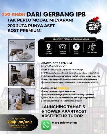 Investasi Kost di Dramaga Spesifikasi 13 KT & 13 KM Investasi Kost di Dramaga Spesifikasi 13 KT & 13 KM
