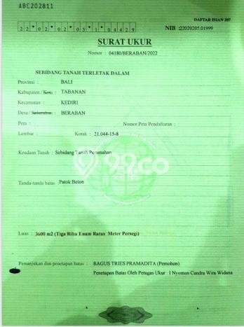 Dijual Tanah Lokasi Beraban, Tabanan Seluas 3600m2 Dijual Tanah Lokasi Beraban, Tabanan Seluas 3600m2
