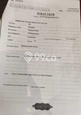 Tanah untuk Dijual Lokasi Denpasar Barat, Denpasar Luas 432m2 SHM Tanah untuk Dijual Lokasi Denpasar Barat, Denpasar Luas 432m2 SHM