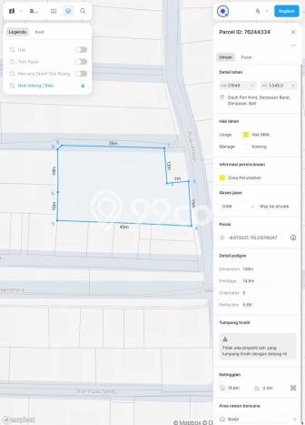 Tanah untuk Dijual di Denpasar Barat Denpasar Luas 1045m2 Tanah untuk Dijual di Denpasar Barat Denpasar Luas 1045m2