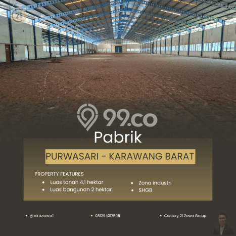 Dijual Pabrik di Purwasari Karawang LT 41000m2 / LB 20000m2 Dijual Pabrik di Purwasari Karawang LT 41000m2 / LB 20000m2