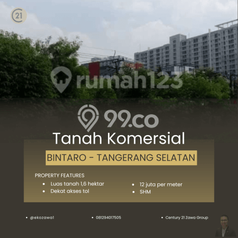 Kavling Tanah untuk Dijual di Bintaro, Tangerang Selatan, Luas 16094m2 Kavling Tanah untuk Dijual di Bintaro, Tangerang Selatan, Luas 16094m2
